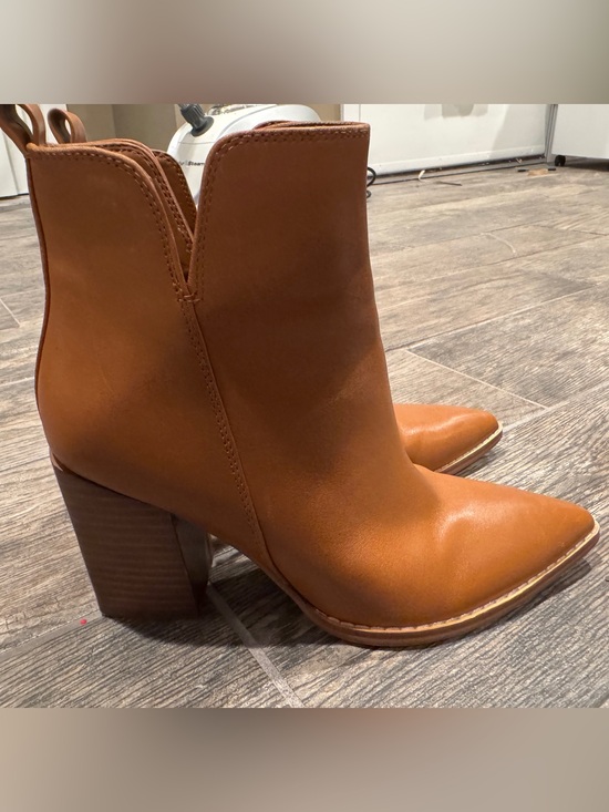 Nine West Shoes - Nine West Tan Leather Ankle Booties with Block Heel